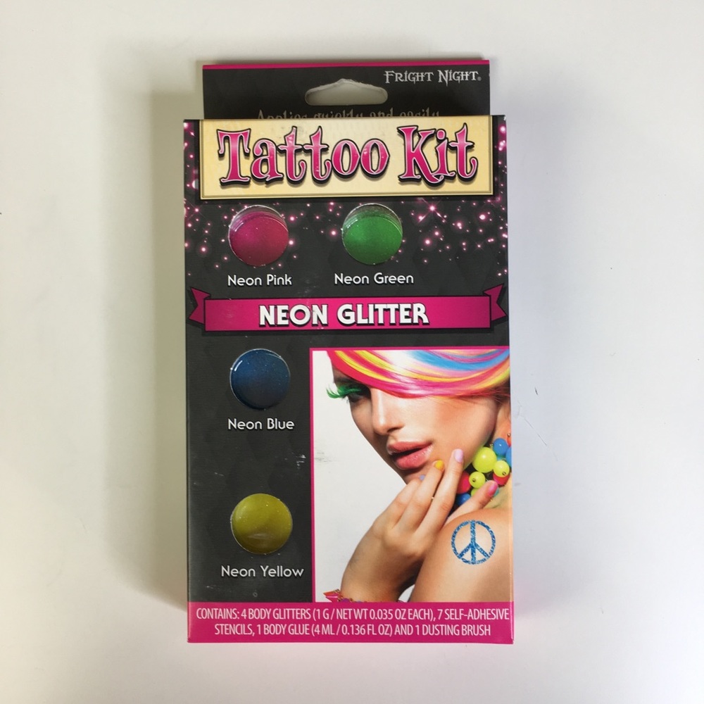 Tattoo Kit NEON  4 Body Glitters Stencils Halloween Dress-Up Stencils